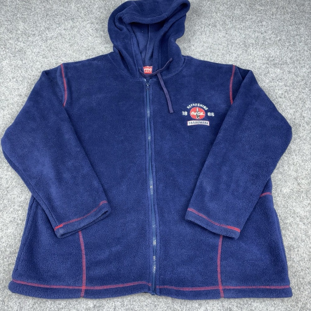 Vintage Coca Cola Jacket Mens Xl Blue Full Zip Casual Fleece Y2K Logo Retro Soda